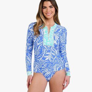 SOLD on EBay-La Blanca Women's Long Slv Rash guard Swim Top Sz: XL NWT, blu wht